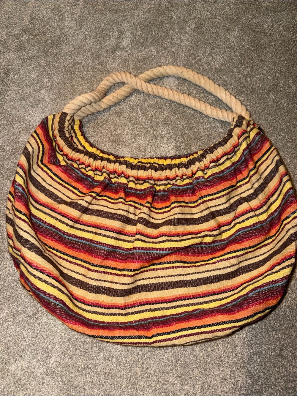 Striped Canvas Rope-Handle Shoulder Bag in Multicolor